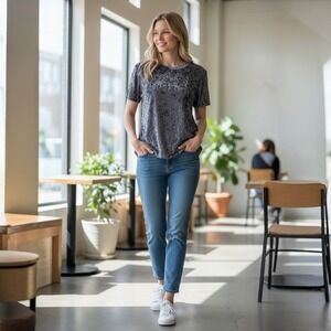 Y2K 90s Crushed Velvet Slate Blue Short‎ Sleeve Top Size S Clueless Chic